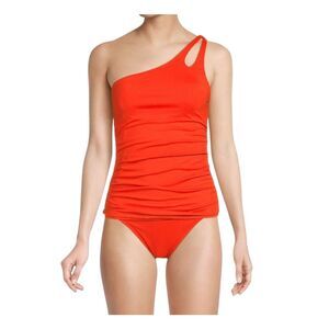 La Blanca orange one shoulder tankini swimsuit 8 island goddess
